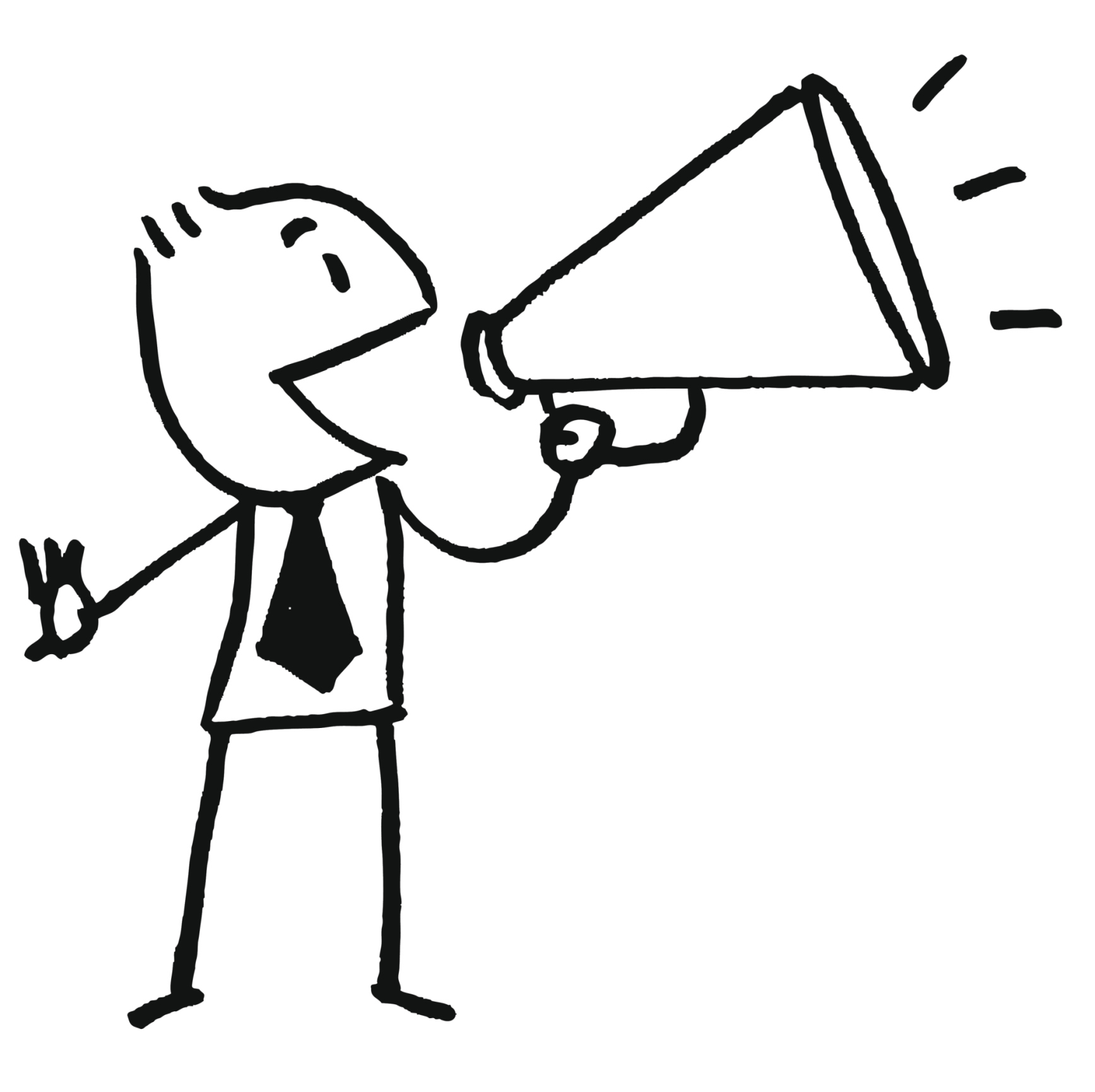 Stick man speaking into a megaphone