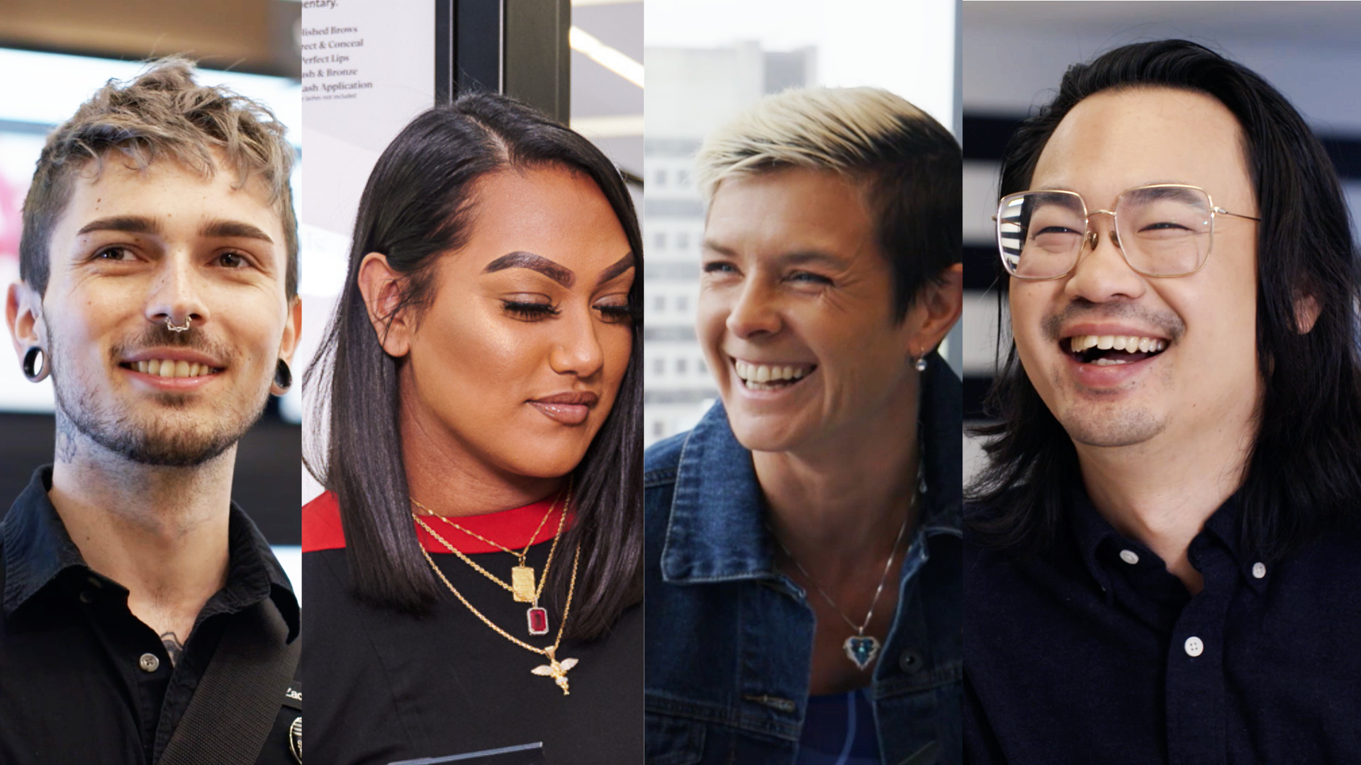 Four people laughing.