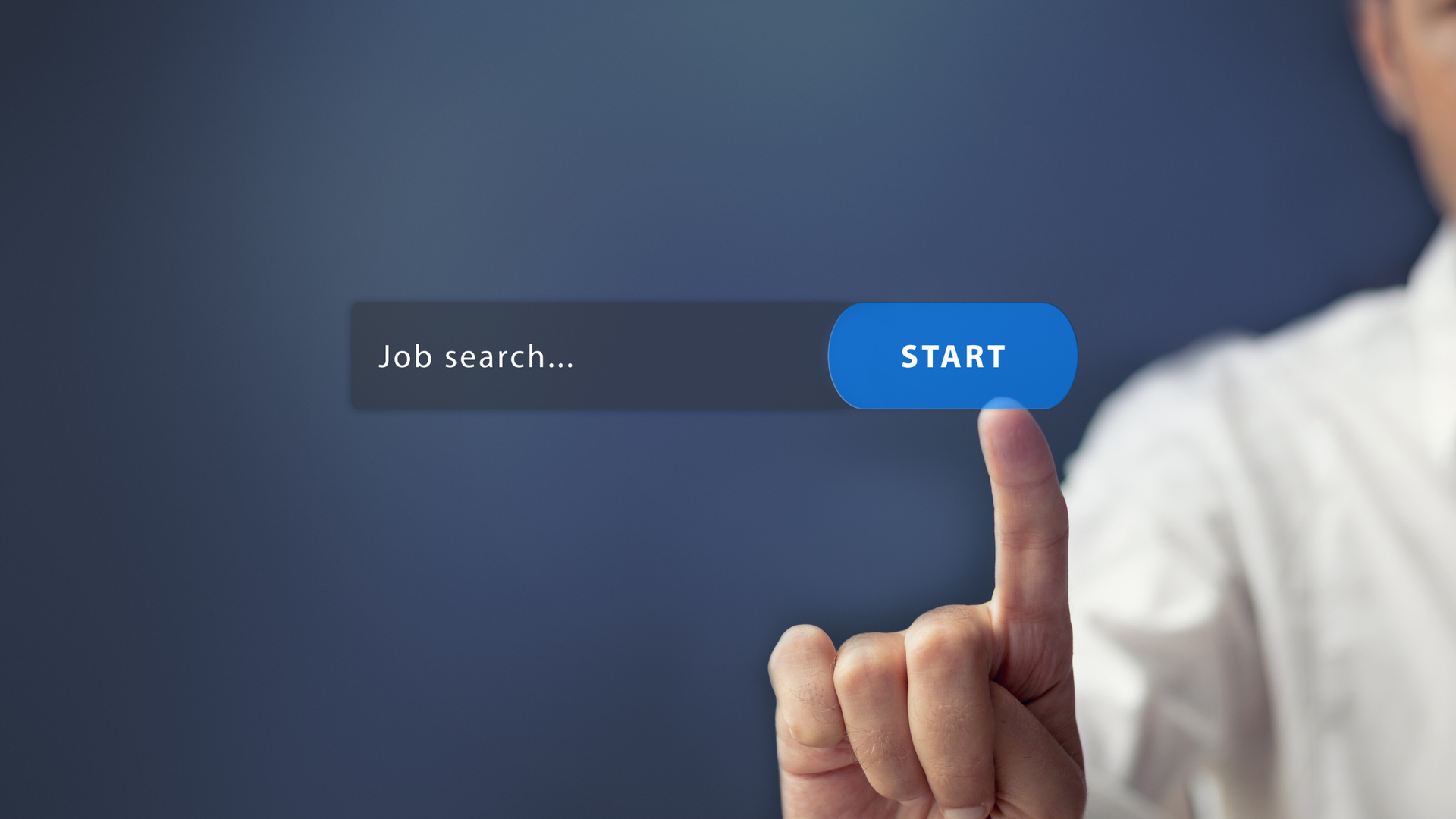 Person pressing a start button for a job search.