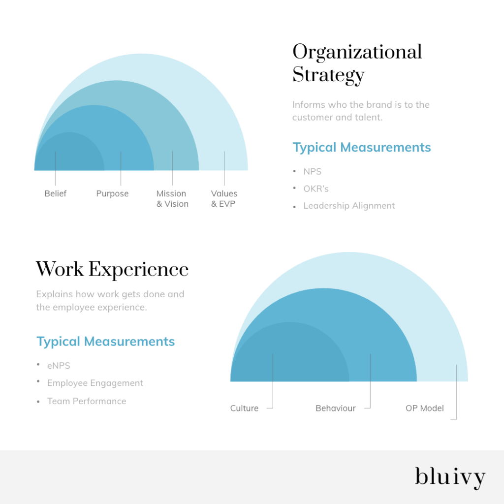 Graphic shows the differences between organizational strategy and work experience.